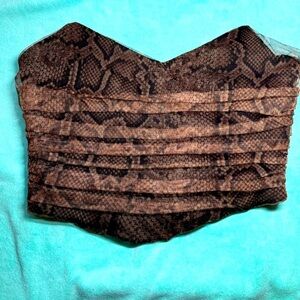 Zara XS Strapless Ruched Snake Print Crop Top EUC